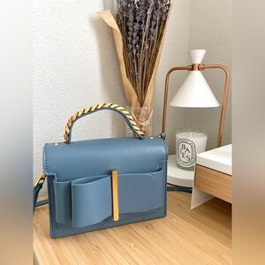 Charles & Keith dusty blue bow crossbody bag